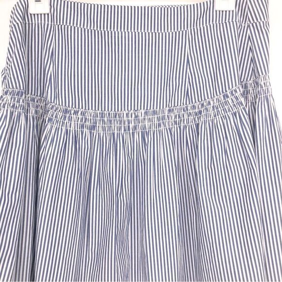 Gap Blue White Pinstripe Smock Waist Nautical Cotton Midi Skirt - Picture 12 of 16